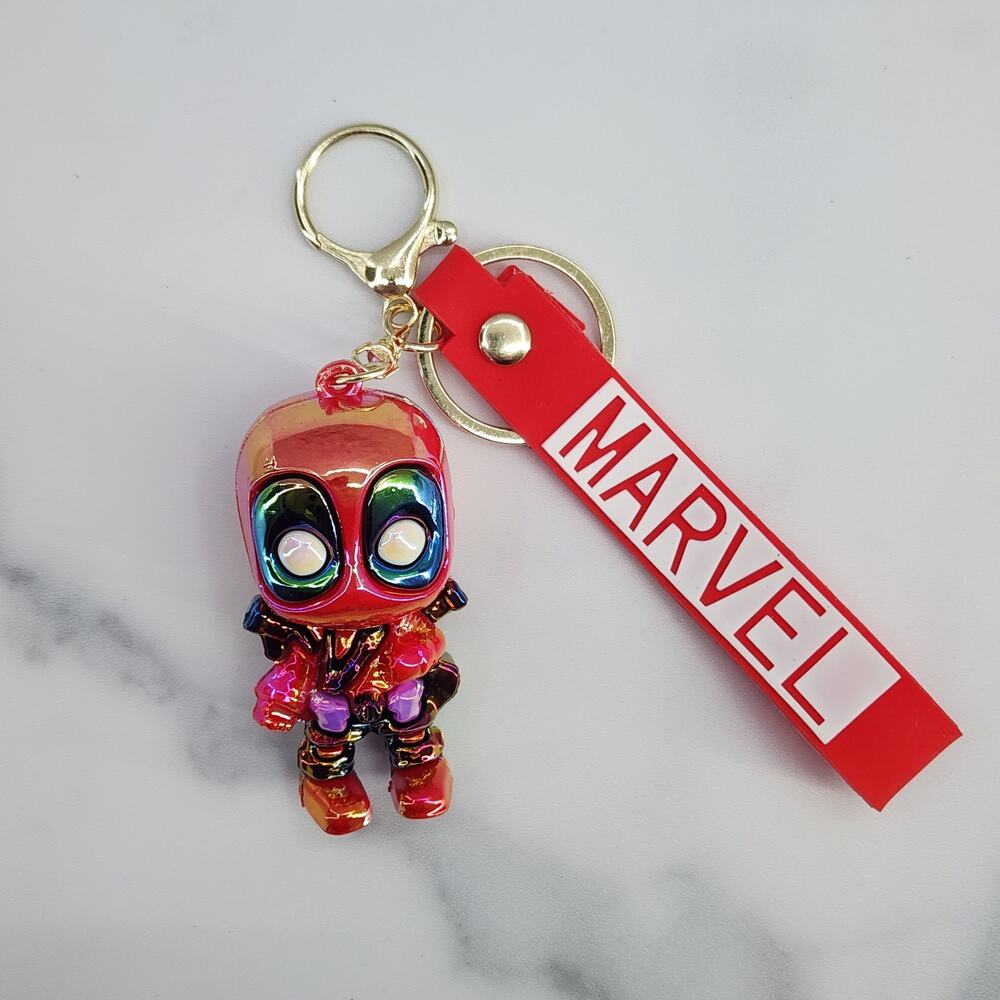 NEW Deadpool Marvel Figure Keychain & Strap - Metallic Shiny Avengers Superhero